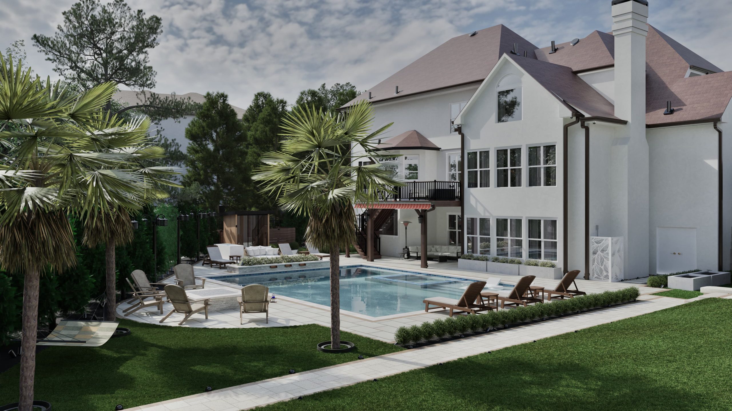 3D rendering of custom backyard pool and pergola project - Daydream Design and Build