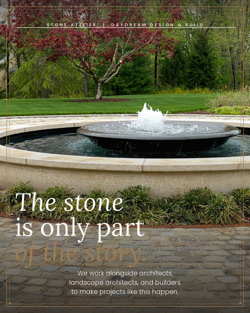 What We Actually Bring to a Project | Daydream Stone Atelier | North Metro Atlanta 1 Custom limestone fountain surround with cobblestone courtyard paving designed and supplied by Daydream Stone Atelier North Metro Atlanta